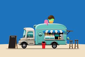 grünes Pastell von Food Truck Verkauf Eis Vektor