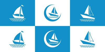 uppsättning av båt logotyp samling med kreativ stil premie vektor