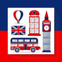Zeichnungssymbol und Symbole reisen in England im Cartoon-Vektor