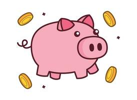 süß einfach Schweinchen Bank mit Münze Karikatur Clip Art Illustration vektor