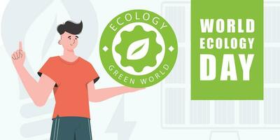 Welt Ökologie Tag Banner. Karikatur modisch Stil. Vektor. vektor