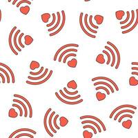 hjärta wiFi sömlös mönster på en vit bakgrund. hjärta och wiFi signal ikon vektor illustration