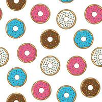 lecker Donuts mit Glasur und Pulver nahtlos Muster auf ein Weiß Hintergrund. Donuts Symbol Vektor Illustration
