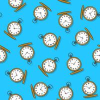 Tasche Uhr Zeit nahtlos Muster auf ein Blau Hintergrund. alt Gold Uhr Thema Vektor Illustration