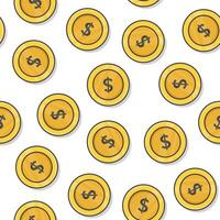 pengar mynt sömlös mönster på en vit bakgrund. guld mynt ikon vektor illustration