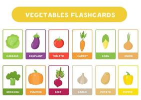 süßes Cartoon-Gemüse mit Namen. Flash-Karten für Kinder. vektor