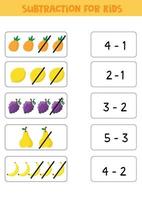 pädagogisches Mathe-Kinderspiel. Abzug für Kinder. Match-Spiel. vektor