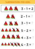 pädagogisches Mathe-Kinderspiel. Abzug für Kinder. vektor