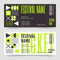 festival biljetter mall neon design i brutalist stil. swiss bauhaus y2k attrapp kupong med primitiv former mönster. vektor