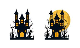 halloween slott illustration . halloween slott med måne illustration . Lycklig halloween firande . vektor