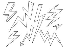 Hand gezeichnet elektrisch Aufhellung Element. Comic Gekritzel skizzieren Stil. Blitz Konzept vektor