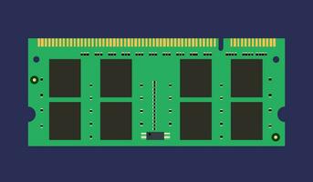 ein Vektor Illustration von ein Computer Erinnerung Modul, Darstellen RAM zufällig Zugriff Speicher, auf ein dunkel Hintergrund im ein eben Stil.