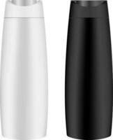 dusch gel eller schampo flaska uppsättning i svart och vit färger. eps10, realistisk attrapp paket vektor illustation isolerat.