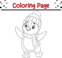 Lycklig jul pingvin färg sida för barn vektor