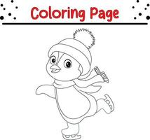 Lycklig jul pingvin färg sida för barn vektor