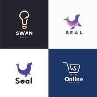 Shopping-Logo-Design, Siegeltier-Logo-Vektor, Schwan-Logo-Vektor, Glühbirnen-Logo-Vektor-Design-Set-Konzept vektor