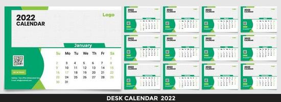 Kalender 2022, Schreibtischkalender-Vorlagendesign mit Platz für Foto und Firmenlogo. die Woche Montag am Sonntag. Satz von 12 Monaten vektor