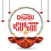 Lycklig diwali försäljning baner mall design på vit bakgrund. vektor illustration.
