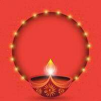 Diwali Diya mit Beleuchtung Über rot Hintergrund. Vektor Illustration