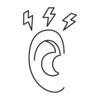 Mensch Ohr mit Schmerzen und Tinnitus Linie Kunst Symbol, Klingeln im Ohren. hören laut Lärm, Ohrenschmerzen. Krankheiten von Hören Organ oder Neurologie Problem. Vektor Illustration
