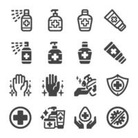 desinfektionsmedel ikon set, vektor och illustration