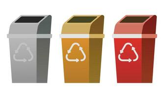 Vektor bunt Müll Büchsen mit Recycling. Abfall Sortierung Behälter