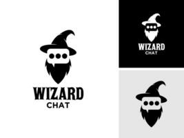 vektor gammal trollkarl talande kommunikation tala magi hatt magi stava logotyp