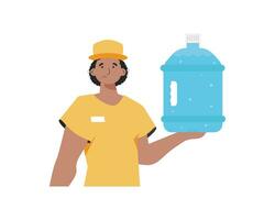 en man är innehav en flaska av vatten. leverans begrepp. de karaktär är avbildad till de midja. isolerat på vit bakgrund. vektor illustration.