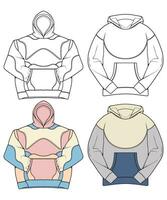 übergroß Kapuzenpullover technisch Mode Illustration mit entspannt fit, lange Ärmel. eben Oberbekleidung Jumper bekleidung Vorlage. Frauen, Männer, unisex Sweatshirt oben Attrappe, Lehrmodell, Simulation vektor