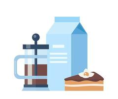 kaffe tid begrepp illustration. tidigt frukost med kaffe och kaka. kaffe, kaka, mjölk. vektor illustration.