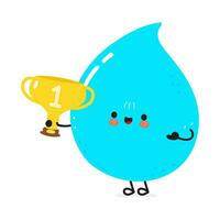 Wasser fallen halt Gold Trophäe Tasse. Vektor Hand gezeichnet Karikatur kawaii Charakter Illustration Symbol. isoliert auf Weiß Hintergrund. Wasser fallen mit Gewinner Trophäe Tasse