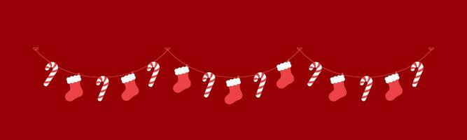 Weihnachten Strumpf und Süßigkeiten Stock Girlande Vektor Illustration, Weihnachten Grafik festlich Winter Urlaub Jahreszeit Ammer
