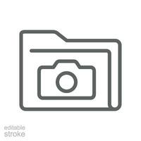 Unterlagen Datei Foto Bild Linie Symbol. Mappe Bild zum Webseite oder Handy, Mobiltelefon App. Kamera Album Galerie. Schnappschuss Verzeichnis. editierbar Schlaganfall. Vektor Illustration. Design auf Weiß Hintergrund. eps 10