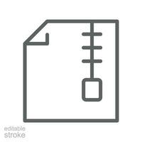 Archiv Daten, Postleitzahl Datei Symbol. Daten komprimiert dokumentieren Taste. Extrakt Anwendung Linie Symbol zum Logo, Netz, und Handy, Mobiltelefon App. editierbar Schlaganfall Vektor Illustration. Design auf Weiß Hintergrund. eps 10