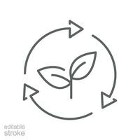 organisch recyceln Symbol. ökologisch freundlich. Öko Grün Symbol mit Baum und Recycling oder Drehung Pfeil. Linie Piktogramm Stil. editierbar Schlaganfall Vektor Illustration. Design auf Weiß Hintergrund eps 10