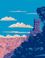 Wüste Aussicht Wachturm auf Süd Rand von großartig Schlucht National Park Arizona wpa Poster Kunst vektor