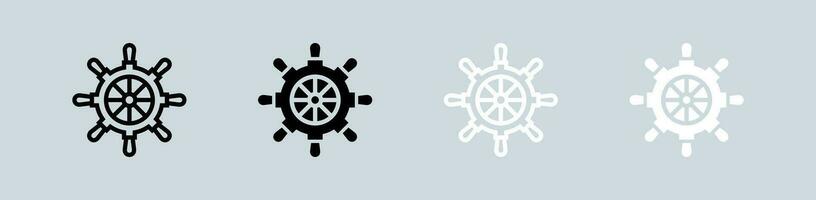 Helm Symbol einstellen im schwarz und Weiß. Schiff Rad Zeichen Vektor Illustration.