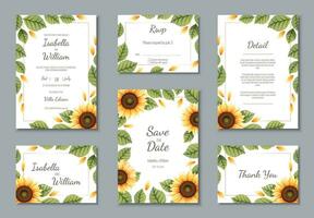 einstellen von Hochzeit Vorlagen, Banner, Einladungen zum das urlaub.schön Postkarte Dekor mit Sonnenblume vektor