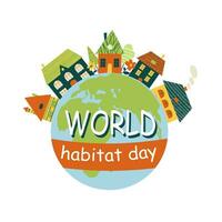 Welt Lebensraum Tag 5 Oktober Symbol Logo mit Städte oder Stadt auf Globus Illustration. Vektor Illustration.