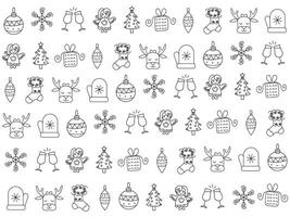Weihnachten Symbol einstellen mit Schneeflocken, Hüte, Stern, Weihnachten Baum, Bälle, orange, Socke, Geschenk, trinken und Girlanden. Vektor Symbole zum Geschäft und Ferien
