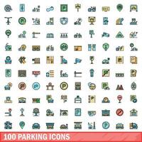 100 Parkplatz Symbole Satz, Farbe Linie Stil vektor