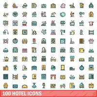 100 Hotel Symbole Satz, Farbe Linie Stil vektor