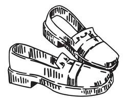 Gekritzel von Müßiggänger Schuhe. Gliederung Zeichnung von Herbst Schuhwerk. Hand gezeichnet Vektor Illustration. Single Clip Art isoliert auf Weiß Hintergrund.