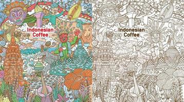 buntes Gekritzel indonesischer Java-Kaffee bunte Illustration mit farbigem Hintergrund vektor