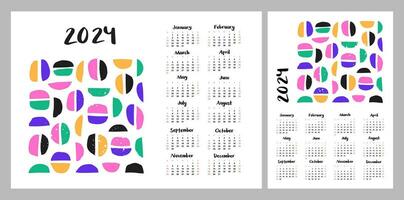 Kalender Layout zum 2024. abstrakt Illustration. minimalistisch monatlich planen. Layout zum Drucken a4, a5 vektor