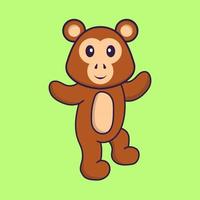 süßer Affe tanzt. Tierkarikaturkonzept isoliert. kann für T-Shirt, Grußkarte, Einladungskarte oder Maskottchen verwendet werden. flacher Cartoon-Stil vektor
