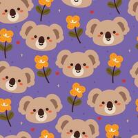 sömlös mönster tecknad serie koala, växt och blomma. söt djur- tapet för textil- gåva slå in papper vektor