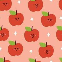 nahtlos Muster Karikatur Apfel Charakter. süß Obst Hintergrund zum Textil, Geschenk wickeln Papier vektor