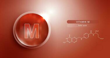 släppa vatten vitamin m röd och strukturera. vitamin lösning komplex med kemisk formel från natur. skönhet behandling näring hud vård design. medicinsk och vetenskaplig begrepp för kosmetisk. vektor