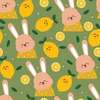 söt kanin sömlös mönster med citron- karaktär. söt djur- tapet för gåva slå in papper vektor